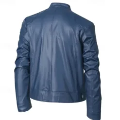 Outlet OUKU Male Faux Leather Jacket Transition Jacket Biker Jacket Casual Daily Travel Pocket All Seasons Solid / Plain Color Leisure Sweet Standing Collar Regular Black Royal Blue Brown Khaki Jacket