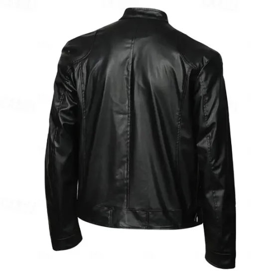 Outlet OUKU Male Faux Leather Jacket Transition Jacket Biker Jacket Casual Daily Travel Pocket All Seasons Solid / Plain Color Leisure Sweet Standing Collar Regular Black Royal Blue Brown Khaki Jacket