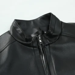 Sale OUKU Male Faux Leather Jacket Transition Jacket Casual Daily Zipper All Seasons Pure Color Outdoor Standing Collar Faux Leather Jacket Black