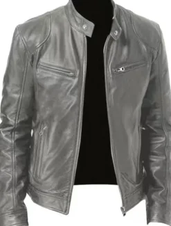 Discount OUKU Male Faux Leather Jacket Transition Jacket Biker Jacket Outdoor clothing Casual Daily Windproof Buttons Fall & Winter Zipper Casual Crew Neck Regular Faux Leather Silver Golden Black White Yellow