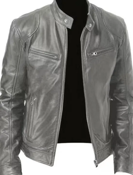 Discount OUKU Male Faux Leather Jacket Transition Jacket Biker Jacket Outdoor clothing Casual Daily Windproof Buttons Fall & Winter Zipper Casual Crew Neck Regular Faux Leather Silver Golden Black White Yellow