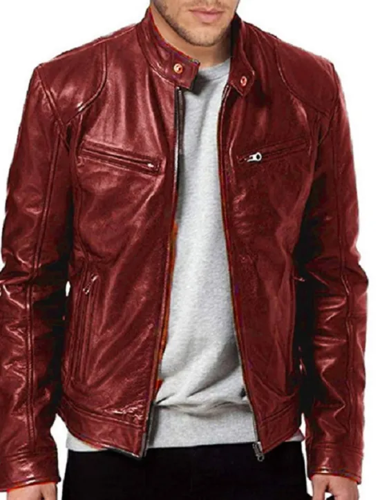 Discount OUKU Male Faux Leather Jacket Transition Jacket Biker Jacket Outdoor clothing Casual Daily Windproof Buttons Fall & Winter Zipper Casual Crew Neck Regular Faux Leather Silver Golden Black White Yellow