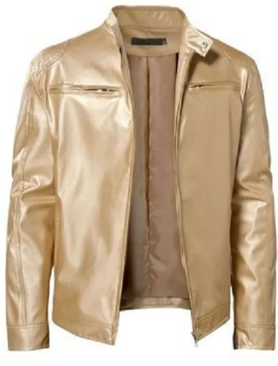 Discount OUKU Male Faux Leather Jacket Transition Jacket Biker Jacket Outdoor clothing Casual Daily Windproof Buttons Fall & Winter Zipper Casual Crew Neck Regular Faux Leather Silver Golden Black White Yellow