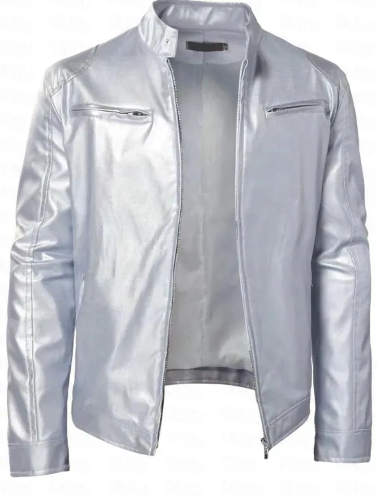 Discount OUKU Male Faux Leather Jacket Transition Jacket Biker Jacket Outdoor clothing Casual Daily Windproof Buttons Fall & Winter Zipper Casual Crew Neck Regular Faux Leather Silver Golden Black White Yellow
