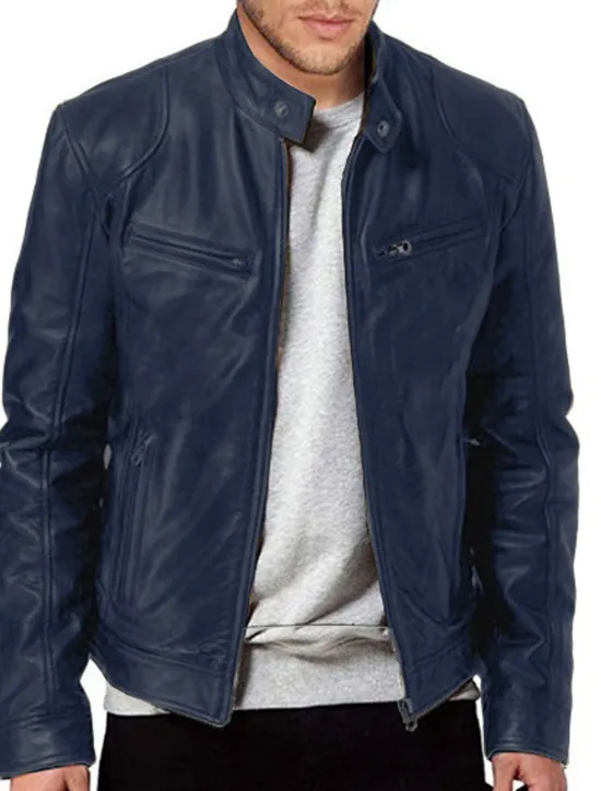 Discount OUKU Male Faux Leather Jacket Transition Jacket Biker Jacket Outdoor clothing Casual Daily Windproof Buttons Fall & Winter Zipper Casual Crew Neck Regular Faux Leather Silver Golden Black White Yellow