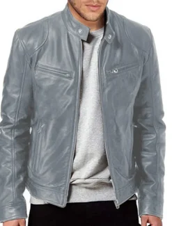 Discount OUKU Male Faux Leather Jacket Transition Jacket Biker Jacket Outdoor clothing Casual Daily Windproof Buttons Fall & Winter Zipper Casual Crew Neck Regular Faux Leather Silver Golden Black White Yellow