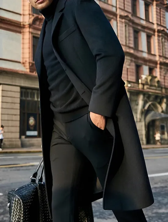 Best OUKU Male Overcoat Coat Trench Coat Daily Wear Buckle Fall & Winter Solid / Plain Color Leisure Lapel Long Camel Black Gray Jacket