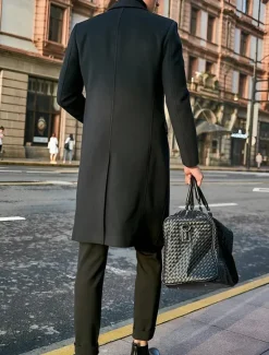 Best OUKU Male Overcoat Coat Trench Coat Daily Wear Buckle Fall & Winter Solid / Plain Color Leisure Lapel Long Camel Black Gray Jacket