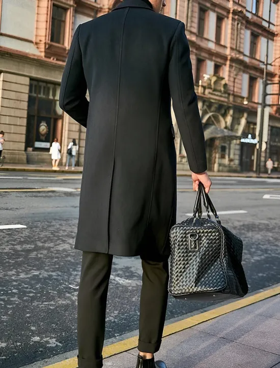 Best OUKU Male Overcoat Coat Trench Coat Daily Wear Buckle Fall & Winter Solid / Plain Color Leisure Lapel Long Camel Black Gray Jacket