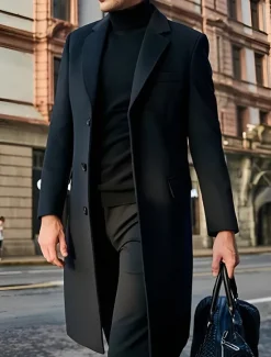 Best OUKU Male Overcoat Coat Trench Coat Daily Wear Buckle Fall & Winter Solid / Plain Color Leisure Lapel Long Camel Black Gray Jacket