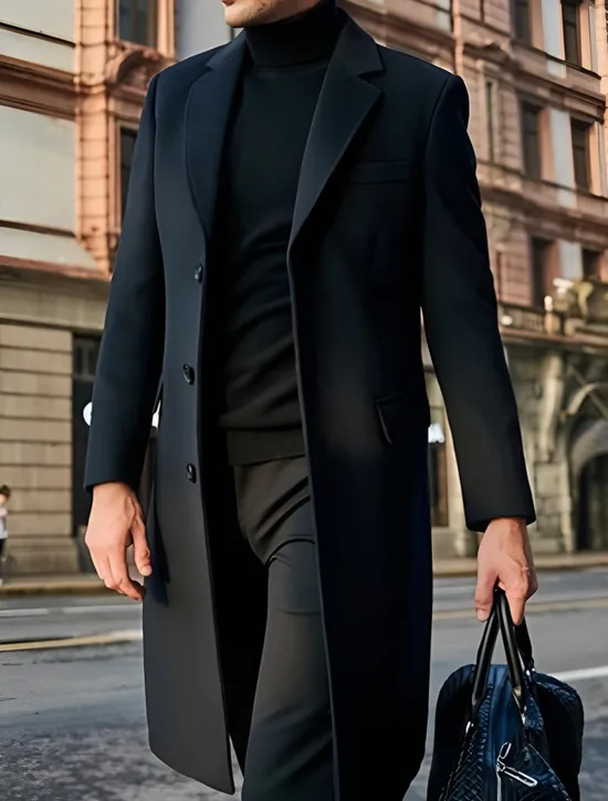 Best OUKU Male Overcoat Coat Trench Coat Daily Wear Buckle Fall & Winter Solid / Plain Color Leisure Lapel Long Camel Black Gray Jacket