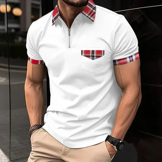 Sale OUKU Male Polo Shirt Knit Polo Casual Date Lapel Short Sleeves Fashion Plaid / Striped / Chevron / Round Solid / Plain Color Knitting Summer Dry-Fit Black White Pink Wine Dark Navy Sky Blue Polo Shirt