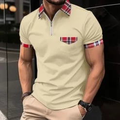 Sale OUKU Male Polo Shirt Knit Polo Casual Date Lapel Short Sleeves Fashion Plaid / Striped / Chevron / Round Solid / Plain Color Knitting Summer Dry-Fit Black White Pink Wine Dark Navy Sky Blue Polo Shirt