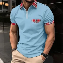 Sale OUKU Male Polo Shirt Knit Polo Casual Date Lapel Short Sleeves Fashion Plaid / Striped / Chevron / Round Solid / Plain Color Knitting Summer Dry-Fit Black White Pink Wine Dark Navy Sky Blue Polo Shirt