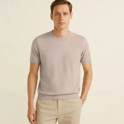 New OUKU Male Silk Cotton Lyocell Blend T-Shirt Short Sleeve Crew Neck Summer Plain Jacquard Elegant Classic Crewneck Minimalist Vacation Home Cotton Black Blue Navy Blue Top Tee for Men