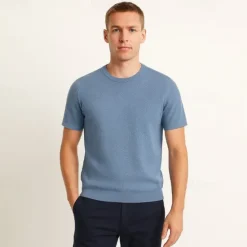 New OUKU Male Silk Cotton Lyocell Blend T-Shirt Short Sleeve Crew Neck Summer Plain Jacquard Elegant Classic Crewneck Minimalist Vacation Home Cotton Black Blue Navy Blue Top Tee for Men