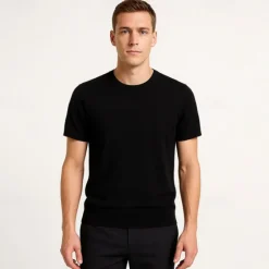 New OUKU Male Silk Cotton Lyocell Blend T-Shirt Short Sleeve Crew Neck Summer Plain Jacquard Elegant Classic Crewneck Minimalist Vacation Home Cotton Black Blue Navy Blue Top Tee for Men