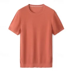 New OUKU Male Silk Cotton Lyocell Blend T-Shirt Short Sleeve Crew Neck Summer Plain Jacquard Elegant Classic Crewneck Minimalist Vacation Home Cotton Black Blue Navy Blue Top Tee for Men