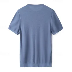 New OUKU Male Silk Cotton Lyocell Blend T-Shirt Short Sleeve Crew Neck Summer Plain Jacquard Elegant Classic Crewneck Minimalist Vacation Home Cotton Black Blue Navy Blue Top Tee for Men