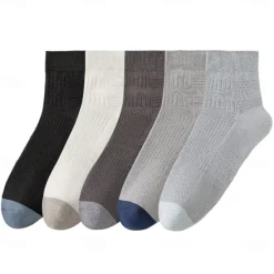 OUKU Men 1 Pair Socks Black White Color Plain Textured School Formal Outdoor Thin Summer Daily Casual
