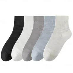 Online OUKU Men 1 Pair Socks Black White Color Plain School Formal Outdoor Plain Thin Summer Daily Casual