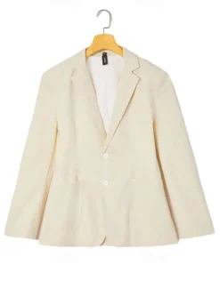 Clearance OUKU Men Linen Blazer Sport Coat Casual Daily Vacation Spring & Summer Cotton And Linen Solid Color Comfy Single Breasted Two-button Blazer White Beige Light Blue