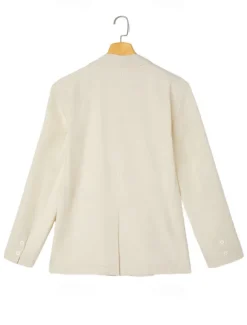 Clearance OUKU Men Linen Blazer Sport Coat Casual Daily Vacation Spring & Summer Cotton And Linen Solid Color Comfy Single Breasted Two-button Blazer White Beige Light Blue