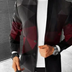 Sale OUKU Men Ombre Geometric Overcoat Coat Casual Business Casual Daily 3D Print Buttons Front Pocket Spring Fall Winter Notch Long Sleeve Black Red Gray