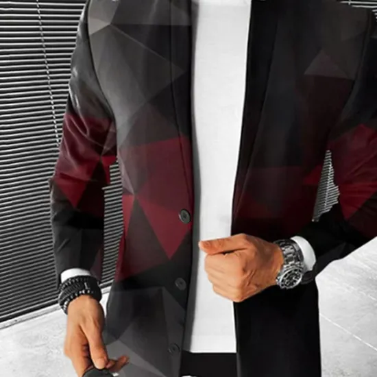 Sale OUKU Men Ombre Geometric Overcoat Coat Casual Business Casual Daily 3D Print Buttons Front Pocket Spring Fall Winter Notch Long Sleeve Black Red Gray