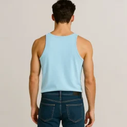 Clearance OUKU Men Sleeveless Round Summer Solid Color Vacation Daily Casual Plain Outdoor Vacation Home White Light Blue Top Tee for Men
