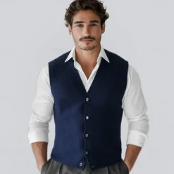 Best OUKU Men's 100% Cashmere Cardigan Vest Knit Button Up V Neck Knitwear Elegant School Formal Clothing Apparel Spring Fall Black Navy Blue S M L