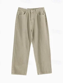 Best OUKU Men's 100% Cotton Chino Pants Straight Leg Solid Color Full Length Outdoor Vacation Casual Elegant Vacation Light Khaki Black Micro-elastic