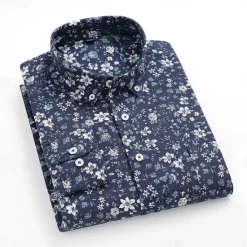 Hot OUKU Men's 100% Cotton Floral Vine Shirt Oxford Shirt Long Sleeve Vintage Hawaiian Artistic School Performance Wedding Summer Spring Fall Button Down Collar Green Dark Blue Apricot