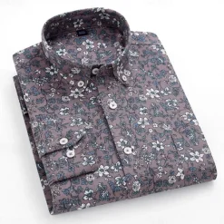 Hot OUKU Men's 100% Cotton Floral Vine Shirt Oxford Shirt Long Sleeve Vintage Hawaiian Artistic School Performance Wedding Summer Spring Fall Button Down Collar Green Dark Blue Apricot