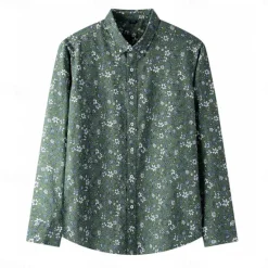 Hot OUKU Men's 100% Cotton Floral Vine Shirt Oxford Shirt Long Sleeve Vintage Hawaiian Artistic School Performance Wedding Summer Spring Fall Button Down Collar Green Dark Blue Apricot