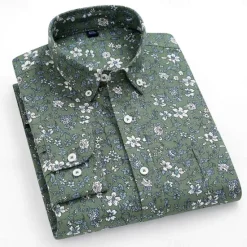 Hot OUKU Men's 100% Cotton Floral Vine Shirt Oxford Shirt Long Sleeve Vintage Hawaiian Artistic School Performance Wedding Summer Spring Fall Button Down Collar Green Dark Blue Apricot