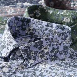Hot OUKU Men's 100% Cotton Floral Vine Shirt Oxford Shirt Long Sleeve Vintage Hawaiian Artistic School Performance Wedding Summer Spring Fall Button Down Collar Green Dark Blue Apricot