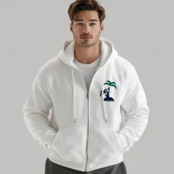 Clearance OUKU Men's 100% Cotton Full Zip Hoodie Black White Hooded Color Block Tree Plants Zipper Pocket Work Sports & Outdoor Casual Cool Designer Graphic Fall Winter Clothing Apparel Hoodies Sweatshirts