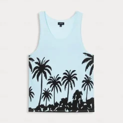 OUKU Men's 100% Cotton Graphic Tank Top Casual Vest Top Coconut Tree Fashion Hawaiian Undershirt Street Daily Beach T shirt White Blue Short Sleeve Crew Neck Shirt Spring & Summer Clothing Apparel