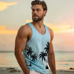 Outlet OUKU Men's 100% Cotton Graphic Tank Top Conch Fashion Outdoor Casual 3D Print Vest Top Undershirt Street Casual Daily T shirt White Blue Sleeveless Crew Neck Shirt Spring & Summer Clothing Apparel