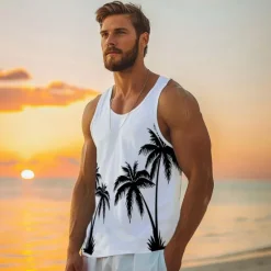 Outlet OUKU Men's 100% Cotton Graphic Tank Top Conch Fashion Outdoor Casual 3D Print Vest Top Undershirt Street Casual Daily T shirt White Blue Sleeveless Crew Neck Shirt Spring & Summer Clothing Apparel