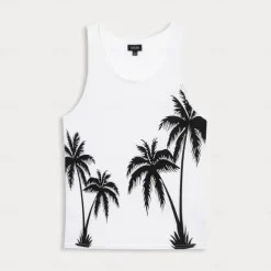 Outlet OUKU Men's 100% Cotton Graphic Tank Top Conch Fashion Outdoor Casual 3D Print Vest Top Undershirt Street Casual Daily T shirt White Blue Sleeveless Crew Neck Shirt Spring & Summer Clothing Apparel