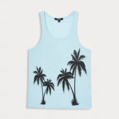 Outlet OUKU Men's 100% Cotton Graphic Tank Top Conch Fashion Outdoor Casual 3D Print Vest Top Undershirt Street Casual Daily T shirt White Blue Sleeveless Crew Neck Shirt Spring & Summer Clothing Apparel