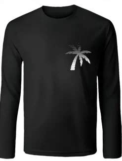 Sale OUKU Men's 100% Cotton Graphic Tee Casual Style Classic Style Palm Tree Crew Neck Clothing Apparel Other Prints Outdoor Street Daily Sports Vacation Long Sleeve Fashion Cool Daily Stylish Simple