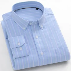 New OUKU Men's 100% Cotton Oxford Shirt grey blue Light Green Pink Purple Long Sleeve Striped Button Down Collar School Wedding Buttons Clothing Apparel Neutral Fashion Daily