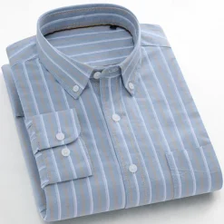 New OUKU Men's 100% Cotton Oxford Shirt grey blue Light Green Pink Purple Long Sleeve Striped Button Down Collar School Wedding Buttons Clothing Apparel Neutral Fashion Daily
