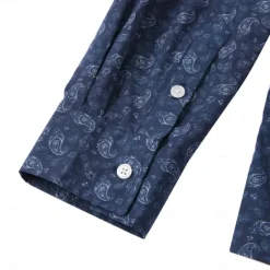Discount OUKU Men's 100% Cotton Paisley Shirt Button Down Shirt Casual Shirt Long Sleeve Vintage Hawaiian Artistic School Performance Wedding Spring Fall Turndown Button Up Navy Blue