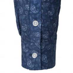 Discount OUKU Men's 100% Cotton Paisley Shirt Button Down Shirt Casual Shirt Long Sleeve Vintage Hawaiian Artistic School Performance Wedding Spring Fall Turndown Button Up Navy Blue