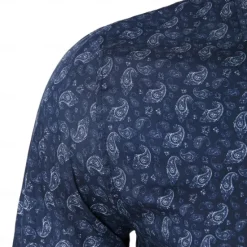 Discount OUKU Men's 100% Cotton Paisley Shirt Button Down Shirt Casual Shirt Long Sleeve Vintage Hawaiian Artistic School Performance Wedding Spring Fall Turndown Button Up Navy Blue