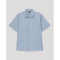 Outlet OUKU Men's 100% Cotton Shirt Short Sleeve Striped Turndown Shirt Collar Work Sports & Outdoor Button Clothing Apparel Vacation Daily Casual Daily Blue